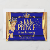 Royal Blue Gold Drapes Prince Baby shower Brunette Kaart (Voorkant)