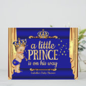 Royal Blue Gold Drapes Prince Baby shower groot Kaart (Staand voorkant)