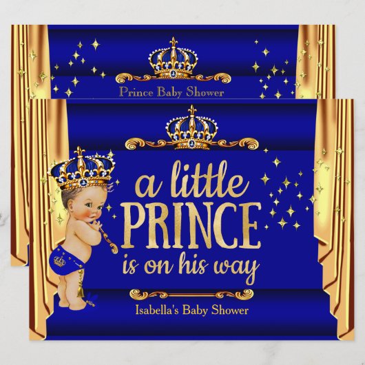 Royal Blue Gold Drapes Prince Baby shower groot Kaart (Voorkant / Achterkant)