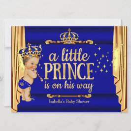 Royal Blue Gold Drapes Prince Baby shower groot Kaart