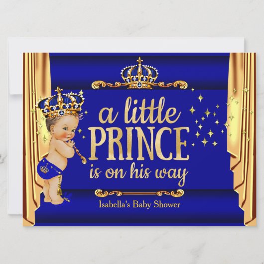 Royal Blue Gold Drapes Prince Baby shower groot Kaart (Voorkant)