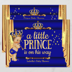 Royal Blue Gold Drapes Prince Baby shower groot Kaart