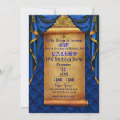 Royal Blue Gold Drapes Scroll 1e verjaardagsfeestj Kaart (Voorkant)