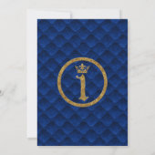 Royal Blue Gold Drapes Scroll 1e verjaardagsfeestj Kaart (Achterkant)