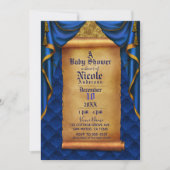 Royal Blue & Gold Drapes Scroll Baby shower Kaart (Voorkant)