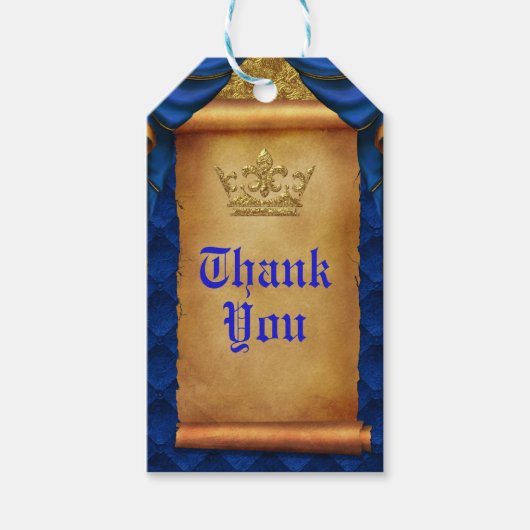 Royal Blue & Gold Drapes Scroll bruiloft gunst Cadeaulabel (Voorkant)