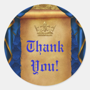 Royal Blue & Gold Drapes Scroll bruiloft gunst Ronde Sticker