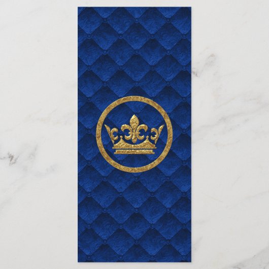 Royal Blue Gold Drapes Scroll Bruiloft Menu (Achterkant)