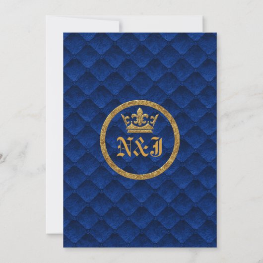 Royal Blue & Gold Drapes Scroll Engagement Party Kaart (Achterkant)