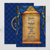 Royal Blue & Gold Drapes Scroll Engagement Party Kaart (Voorkant / Achterkant)