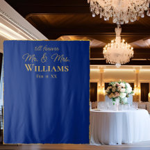 Royal Blue Gold Edge Mr Mrs Wedding Wall Backdrop