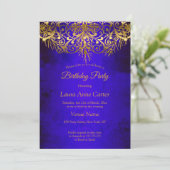 Royal Blue Gold elegant Birthday Party Kaart (Staand voorkant)