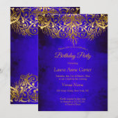 Royal Blue Gold elegant Birthday Party Kaart (Voorkant / Achterkant)