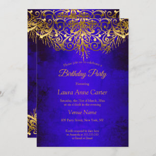 Royal Blue Gold elegant Birthday Party Kaart