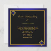 Royal Blue Gold Elegant Birthday Party Kaart (Achterkant)