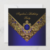 Royal Blue Gold Elegant Birthday Party Kaart (Voorkant)