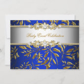 Royal Blue Gold Embossed Kijk Elegant Party Kaart (Voorkant)