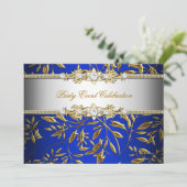 Royal Blue Gold Embossed Kijk Elegant Party Kaart (Staand voorkant)