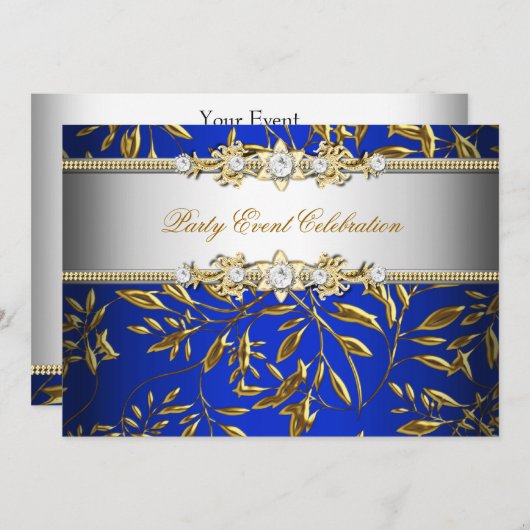 Royal Blue Gold Embossed Kijk Elegant Party Kaart (Voorkant / Achterkant)