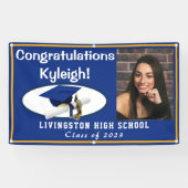 Royal Blue, Gold en White Vinyl Afstuderen Foto Spandoek (Horizontaal)