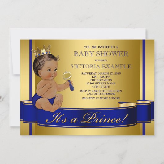 Royal Blue Gold Ethnic Prince Baby shower Kaart (Voorkant)