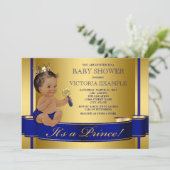 Royal Blue Gold Ethnic Prince Baby shower Kaart (Staand voorkant)