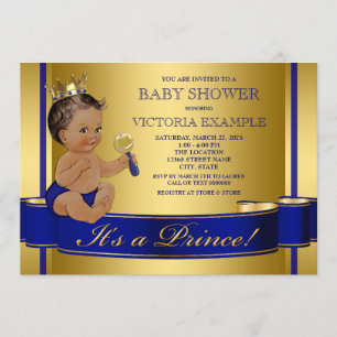 Royal Blue Gold Ethnic Prince Baby shower Kaart