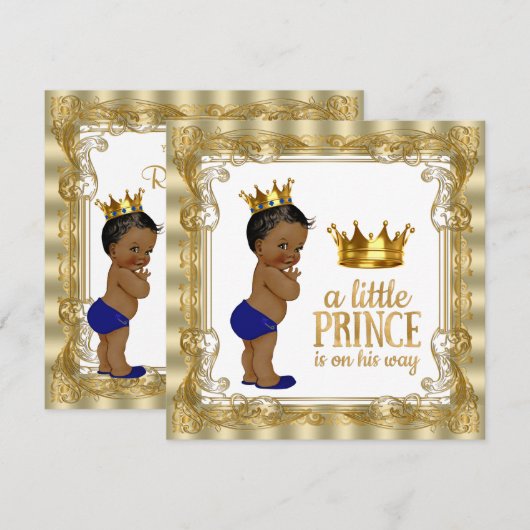 Royal Blue Gold Ethnic Prince Baby shower Kaart (Voorkant / Achterkant)