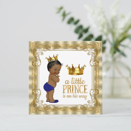 Royal Blue Gold Ethnic Prince Baby shower Kaart (Staand voorkant)