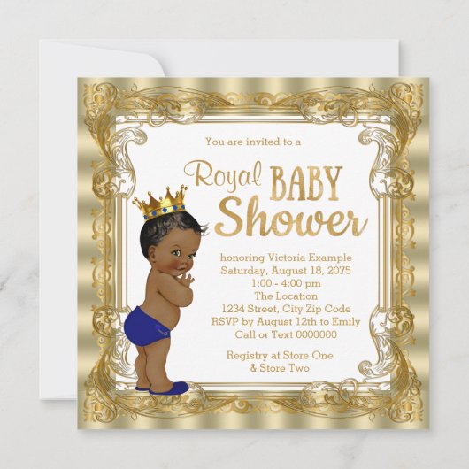Royal Blue Gold Ethnic Prince Baby shower Kaart (Achterkant)