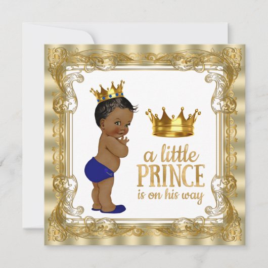 Royal Blue Gold Ethnic Prince Baby shower Kaart (Voorkant)