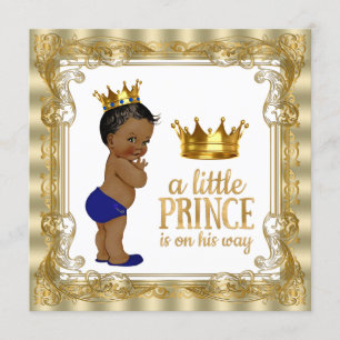 Royal Blue Gold Ethnic Prince Baby shower Kaart