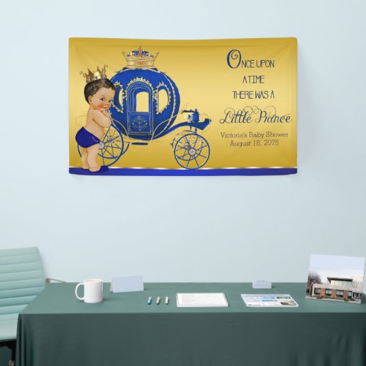 Royal Blue Gold Ethnic Prince Carriage Baby shower Spandoek (Beurs)