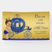 Royal Blue Gold Ethnic Prince Carriage Baby shower Spandoek (Horizontaal)