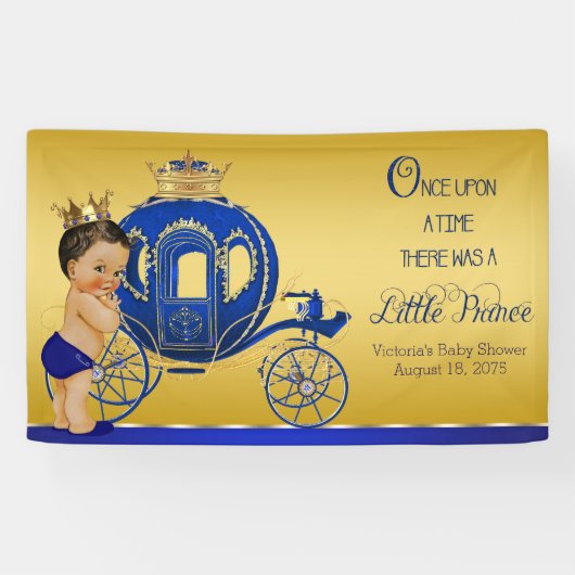 Royal Blue Gold Ethnic Prince Carriage Baby shower Spandoek (Horizontaal)