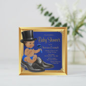 Royal Blue Gold Etnisch Klein Man Baby shower Kaart (Staand voorkant)