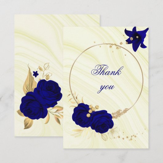 royal blue gold floral bedankkaart (Voorkant / Achterkant)