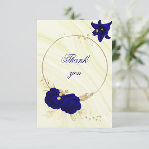 royal blue gold floral bedankkaart