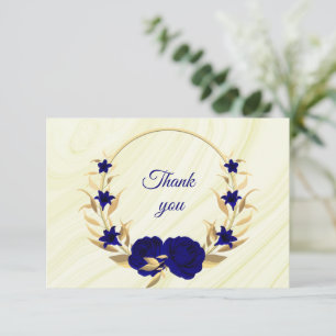 royal blue gold floral bedankkaart