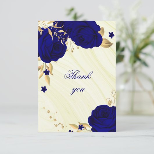 royal blue gold floral Bedankt! Bedankkaart (Staand voorkant)