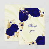 royal blue gold floral Bedankt! Bedankkaart (Voorkant / Achterkant)