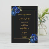 ROYAL BLUE GOLD FLORAL BOUQUET WEDDING INVITATION KAART (Staand voorkant)