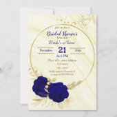 royal blue gold floral bridal douche - uitnodiging (Voorkant)