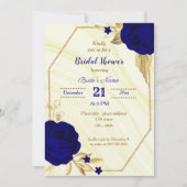 royal blue gold floral bridal douche - uitnodiging (Voorkant)