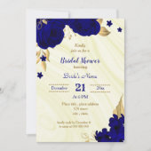 royal blue gold floral bridal douche - uitnodiging (Voorkant)