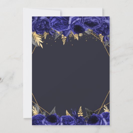 Royal Blue Gold Floral Butterfly Quinceañera Kaart (Achterkant)