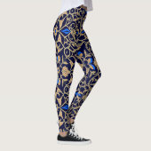 Royal Blue & Gold Floral Elegance Pattern Leggings (Rechts)