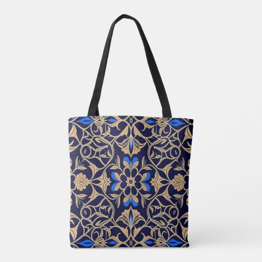 Royal Blue & Gold Floral Elegance Pattern Tote Bag (Achterkant)