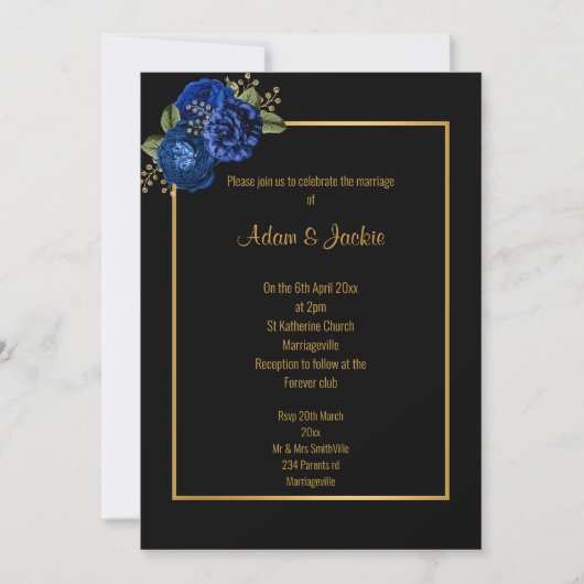 ROYAL BLUE GOLD FLORAL ELEGANT WEDDING INVITATION KAART (Voorkant)