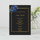 ROYAL BLUE GOLD FLORAL ELEGANT WEDDING INVITATION KAART (Staand voorkant)